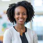 coordenadora pedagogica em sala de aula sorrindo