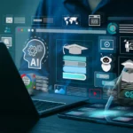 imagem de um computador com elementos graficos de inteligencia artificial